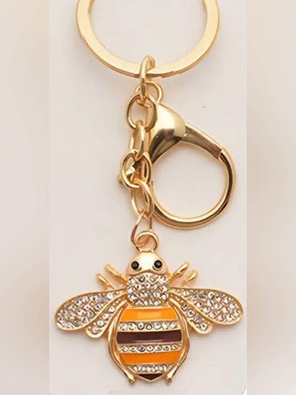 Mint Gold Bee Bag Charm/ Keychain with Yellow & Black Stripes NWT